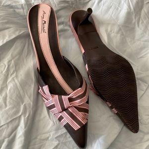 Brand new pink and brown kitten heel slip on shoes
